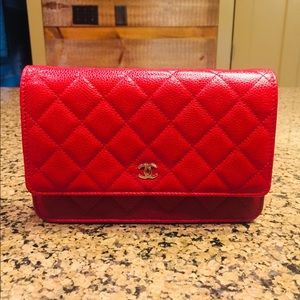 Chanel Wallet On Chain WOC Red Caviar w/ SHW